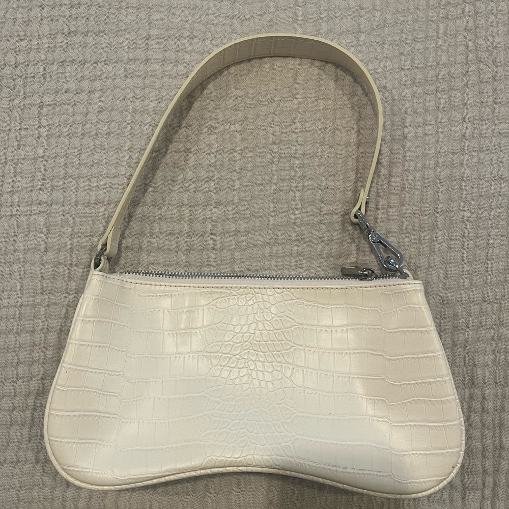 JW PEI Elegant Cream Crocodile-Embossed Shoulder Bag